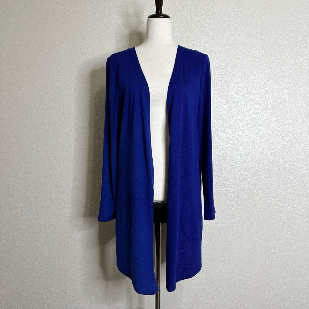 Chico's The Ultimate Tee Blue Open Front Long Sleeves Cardigan, Sz Medium